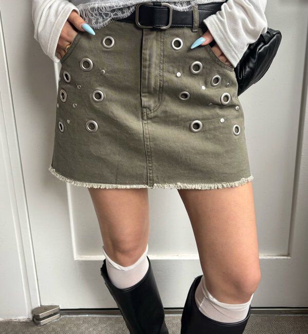  「硫化ツイルアイレットミニスカート」|スカート|