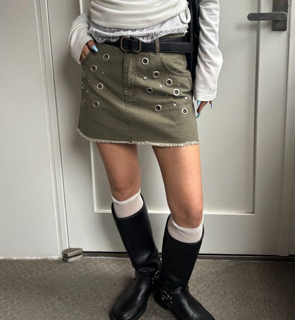  「硫化ツイルアイレットミニスカート」|スカート|