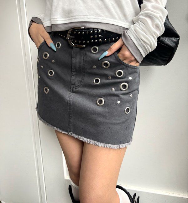  「硫化ツイルアイレットミニスカート」|スカート|