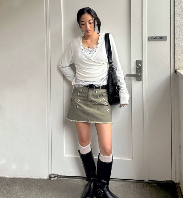  「硫化ツイルアイレットミニスカート」|スカート|