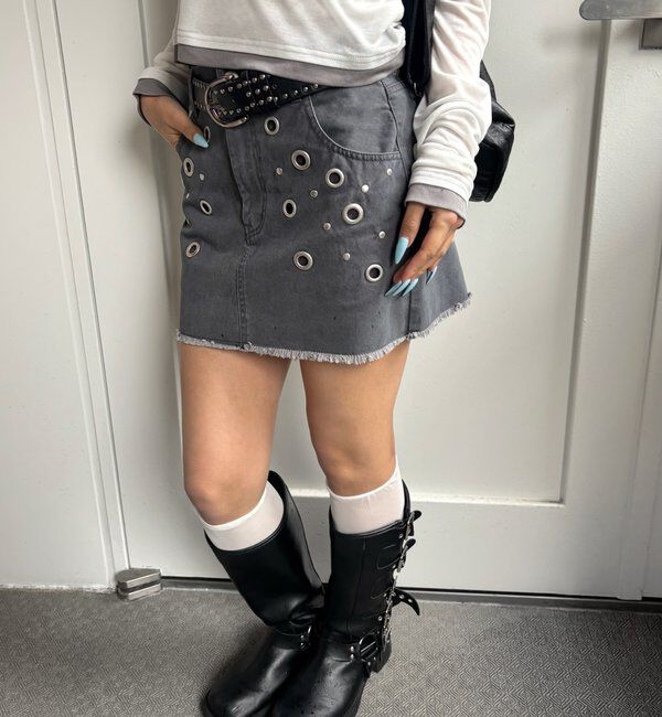  「硫化ツイルアイレットミニスカート」|スカート|