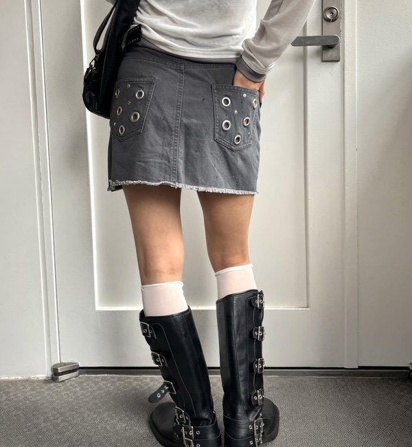  「硫化ツイルアイレットミニスカート」|スカート|