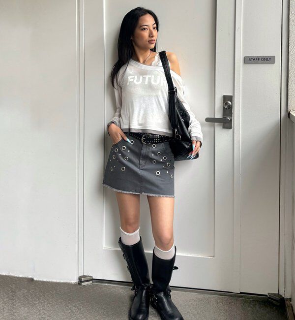  「硫化ツイルアイレットミニスカート」|スカート|