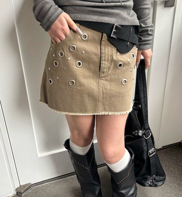  「硫化ツイルアイレットミニスカート」|スカート|