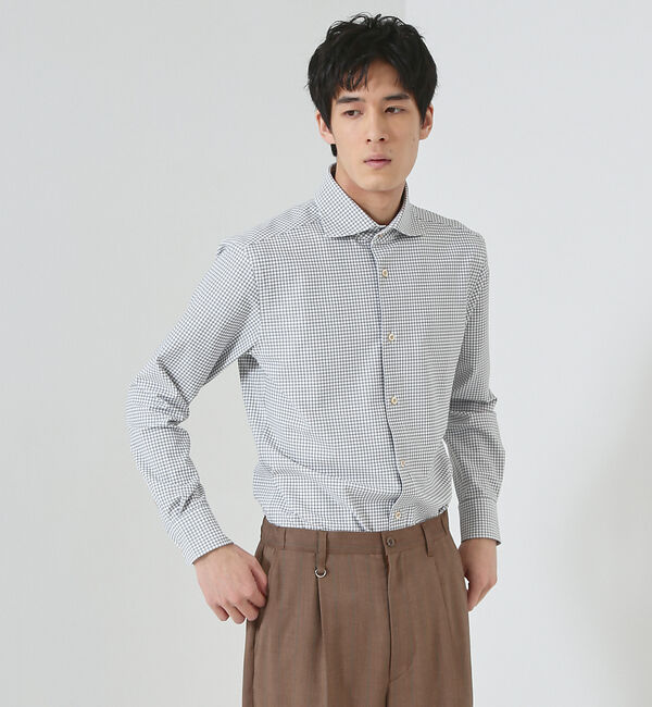 ABAHOUSE「【FLEX SHIRTS】ドライモーメント ギンガムチェックシャツ」|シャツ・ブラウス|グレージュ
