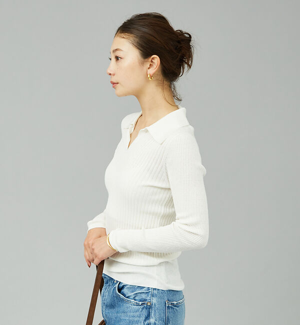 Rouge vif「シルク混ワイドリブポロニット」|ニット・セーター|