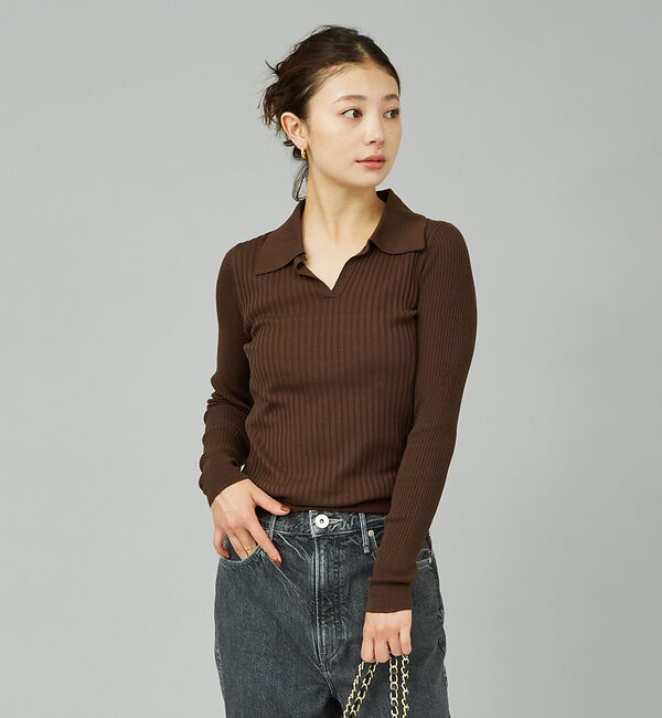 Rouge vif「シルク混ワイドリブポロニット」|ニット・セーター|