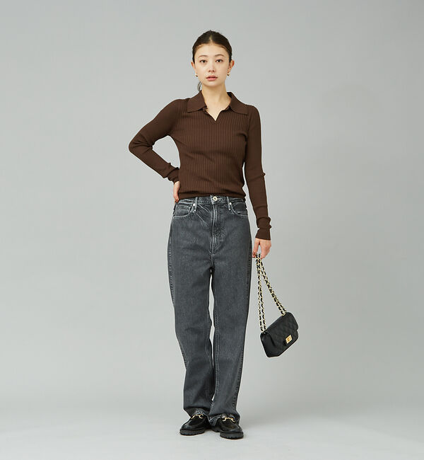 Rouge vif「シルク混ワイドリブポロニット」|ニット・セーター|