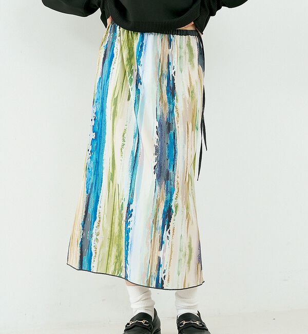 NOMINE「【セットアップ対応】ペイント柄 スリット スカート【予約】」|スカート|グリーン