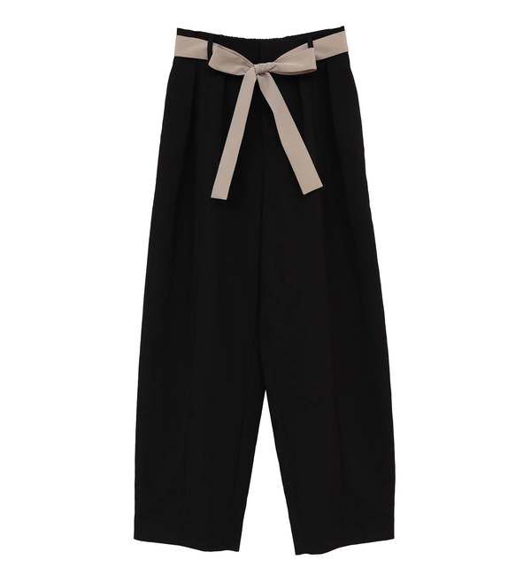 TIARA「バイカラーリボンカーブパンツ（セットアップ可）」|スラックス|ブラック