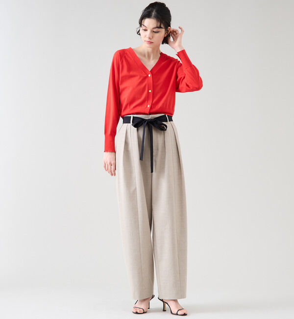 TIARA「バイカラーリボンカーブパンツ（セットアップ可）」|スラックス|