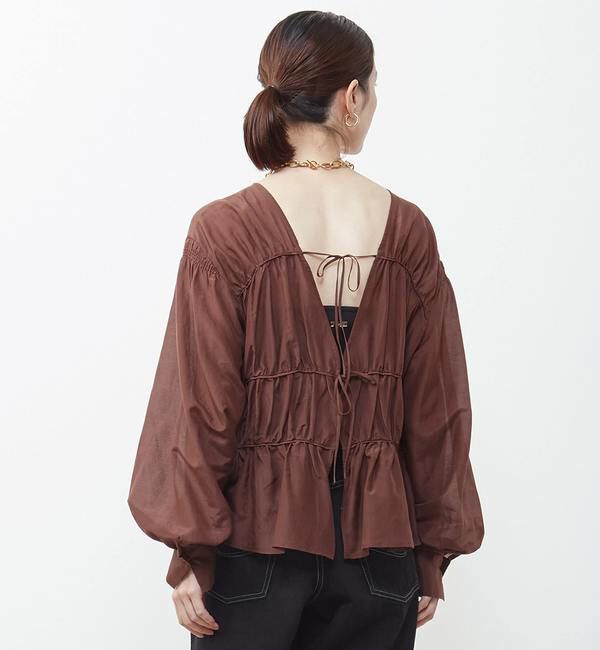 Soffitto「綿シルク前後2WAYリボンギャザーブラウス」|シャツ・ブラウス|