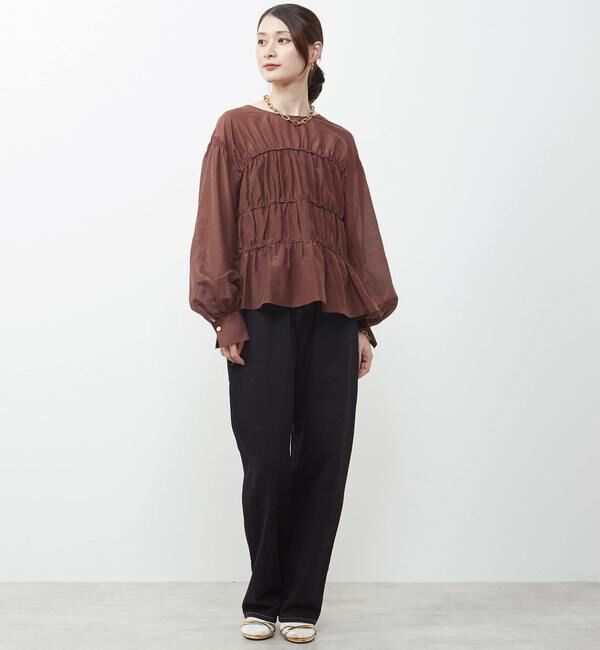 Soffitto「綿シルク前後2WAYリボンギャザーブラウス」|シャツ・ブラウス|