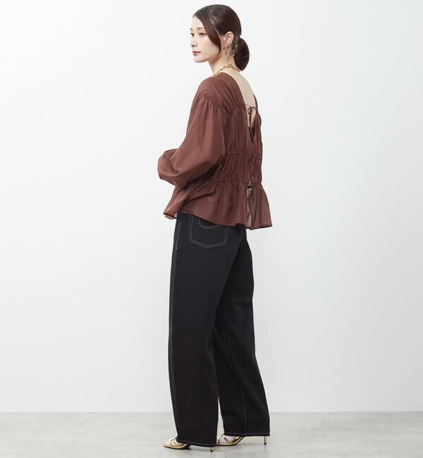 Soffitto「綿シルク前後2WAYリボンギャザーブラウス」|シャツ・ブラウス|