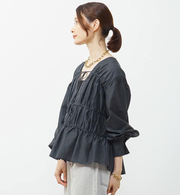 Soffitto「綿シルク前後2WAYリボンギャザーブラウス」|シャツ・ブラウス|