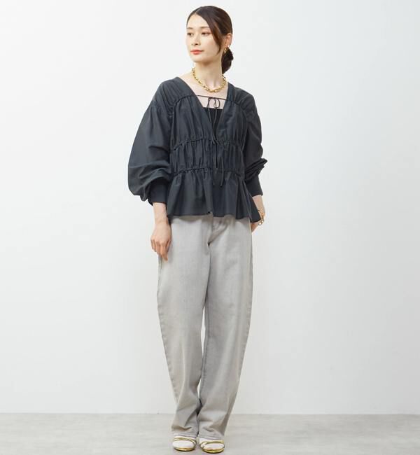 Soffitto「綿シルク前後2WAYリボンギャザーブラウス」|シャツ・ブラウス|