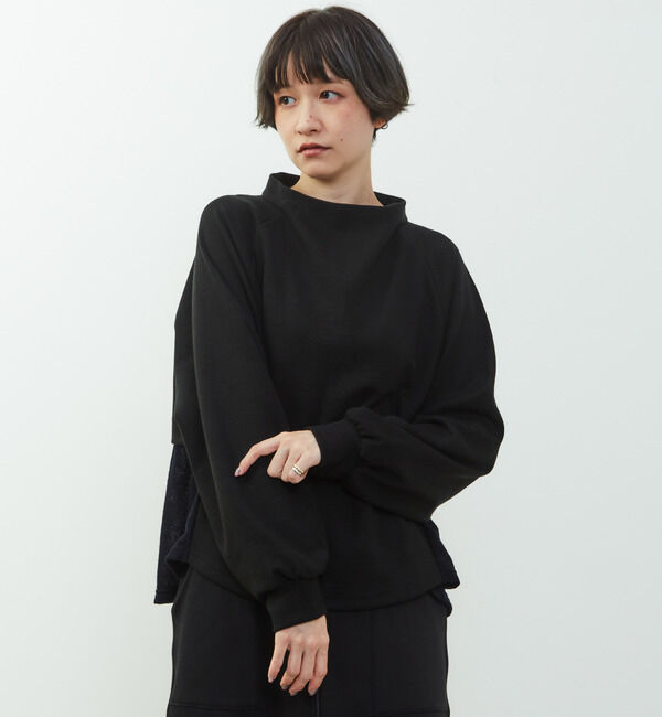 Soffitto「【nota della mano sinistra（ノータ デラ マノ シニストラ）】素材切替オフタートップス」|Tシャツ・カットソー|ブラック