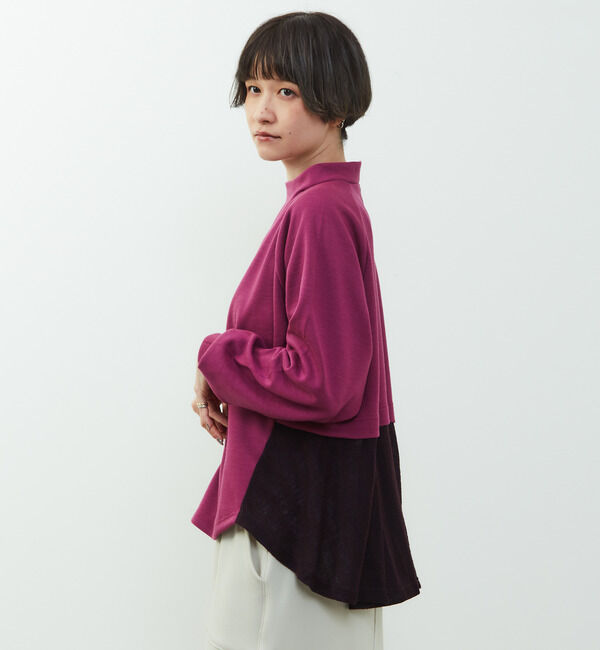 Soffitto「【nota della mano sinistra（ノータ デラ マノ シニストラ）】素材切替オフタートップス」|Tシャツ・カットソー|