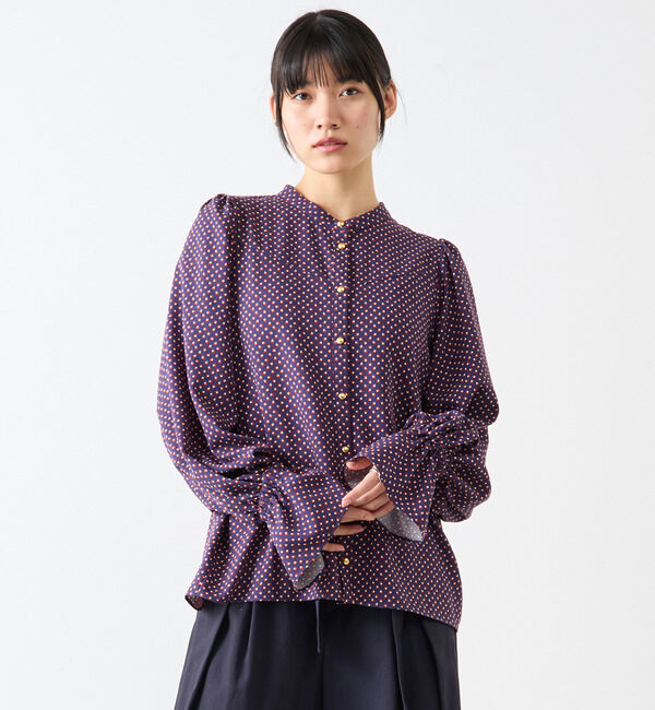 Soffitto「幾何学柄プリントキャンディースリーブブラウス」|シャツ・ブラウス|ネイビー