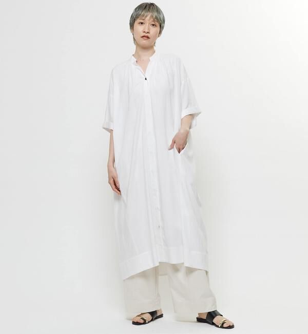 Soffitto「【nota della mano sinistra（ノータ デラ マノ シニストラ）】5分袖前開きシャツワンピ－ス」|ワンピース|オフホワイト