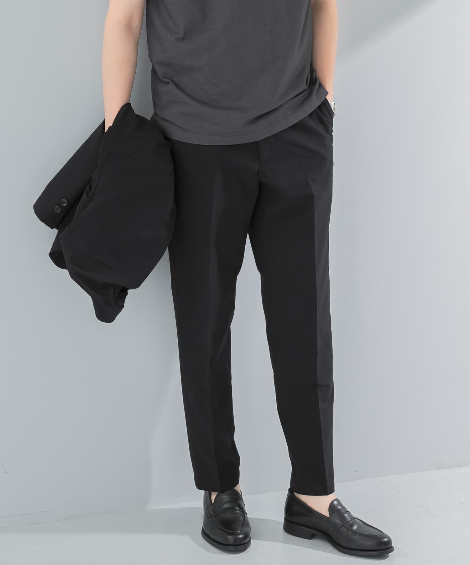 URBAN RESEARCH DOORS「『イージーケア』LIFE STYLE TAILOR　シアサッカーコンフォータブルパンツ」|スラックス|ブラック