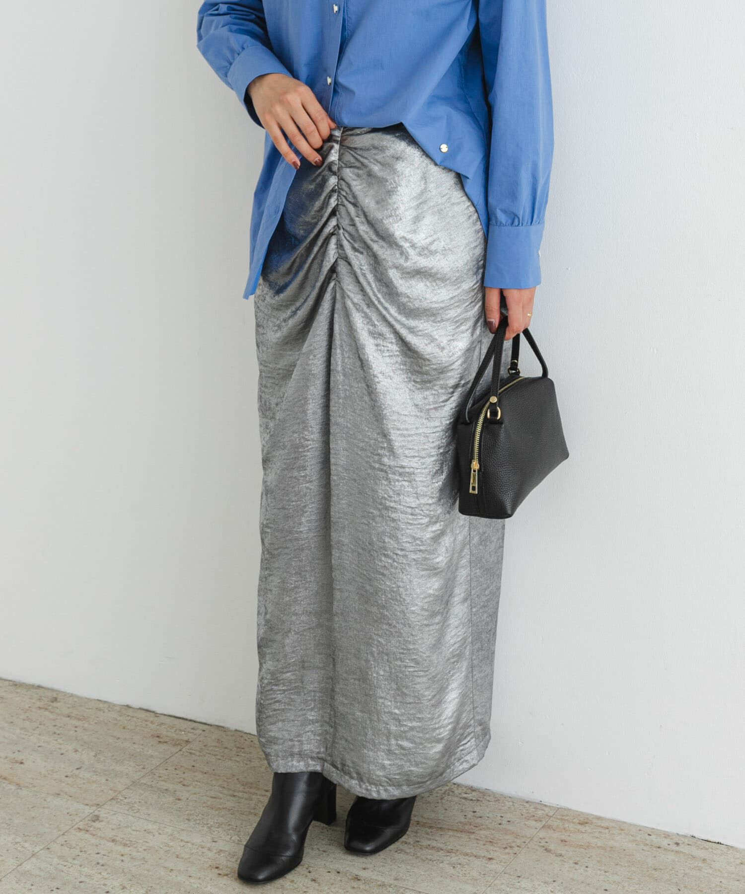 URBAN RESEARCH ROSSO「F by ROSSO　シャイニーフロントギャザータイトスカート」|スカート|シルバー