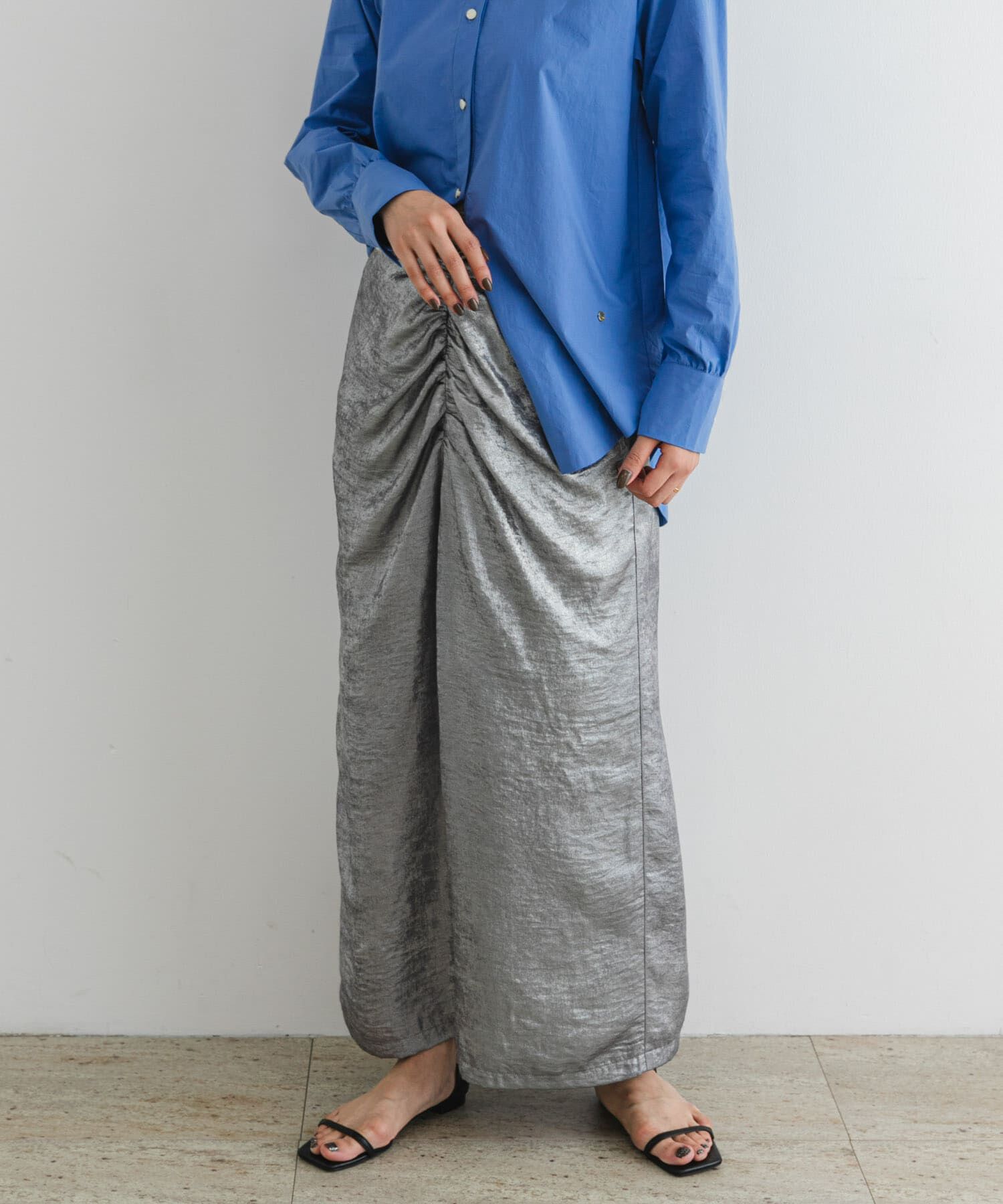 URBAN RESEARCH ROSSO「F by ROSSO　シャイニーフロントギャザータイトスカート」|スカート|