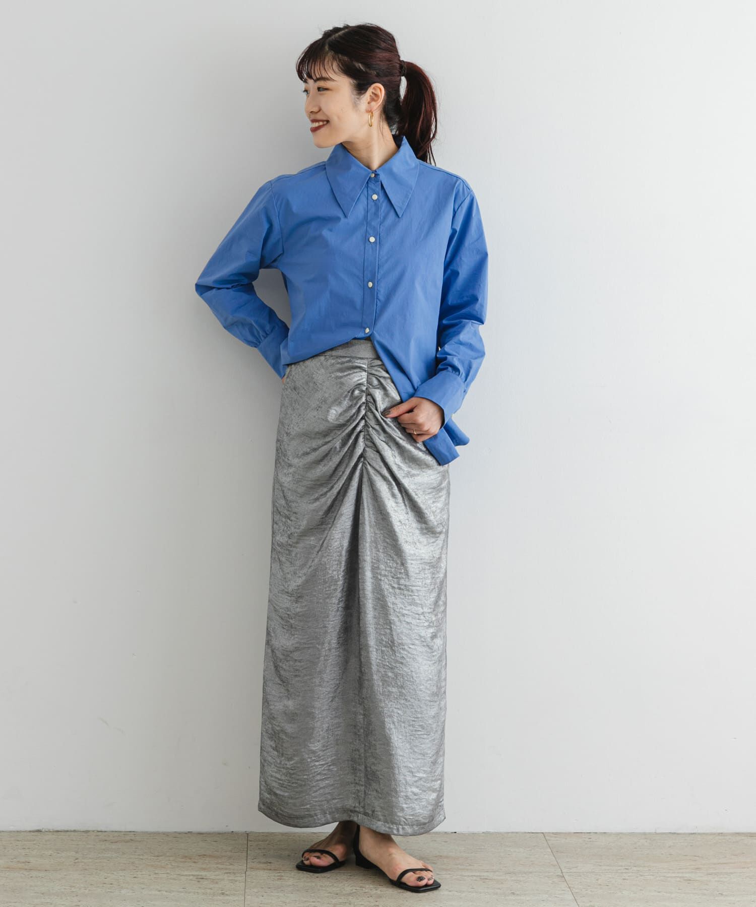 URBAN RESEARCH ROSSO「F by ROSSO　シャイニーフロントギャザータイトスカート」|スカート|