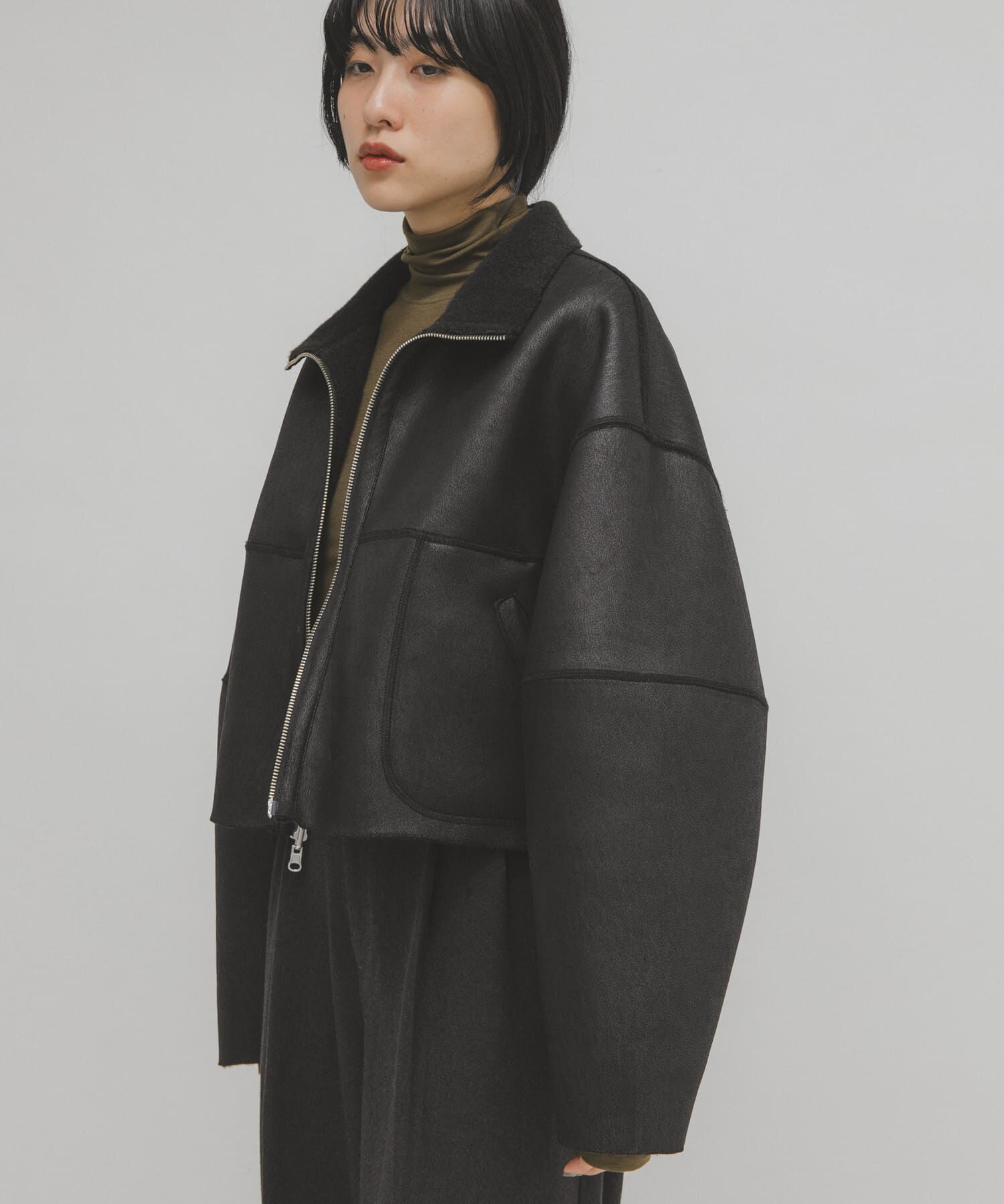  「リバーシブルボアジャケット」|ノーカラーコート|