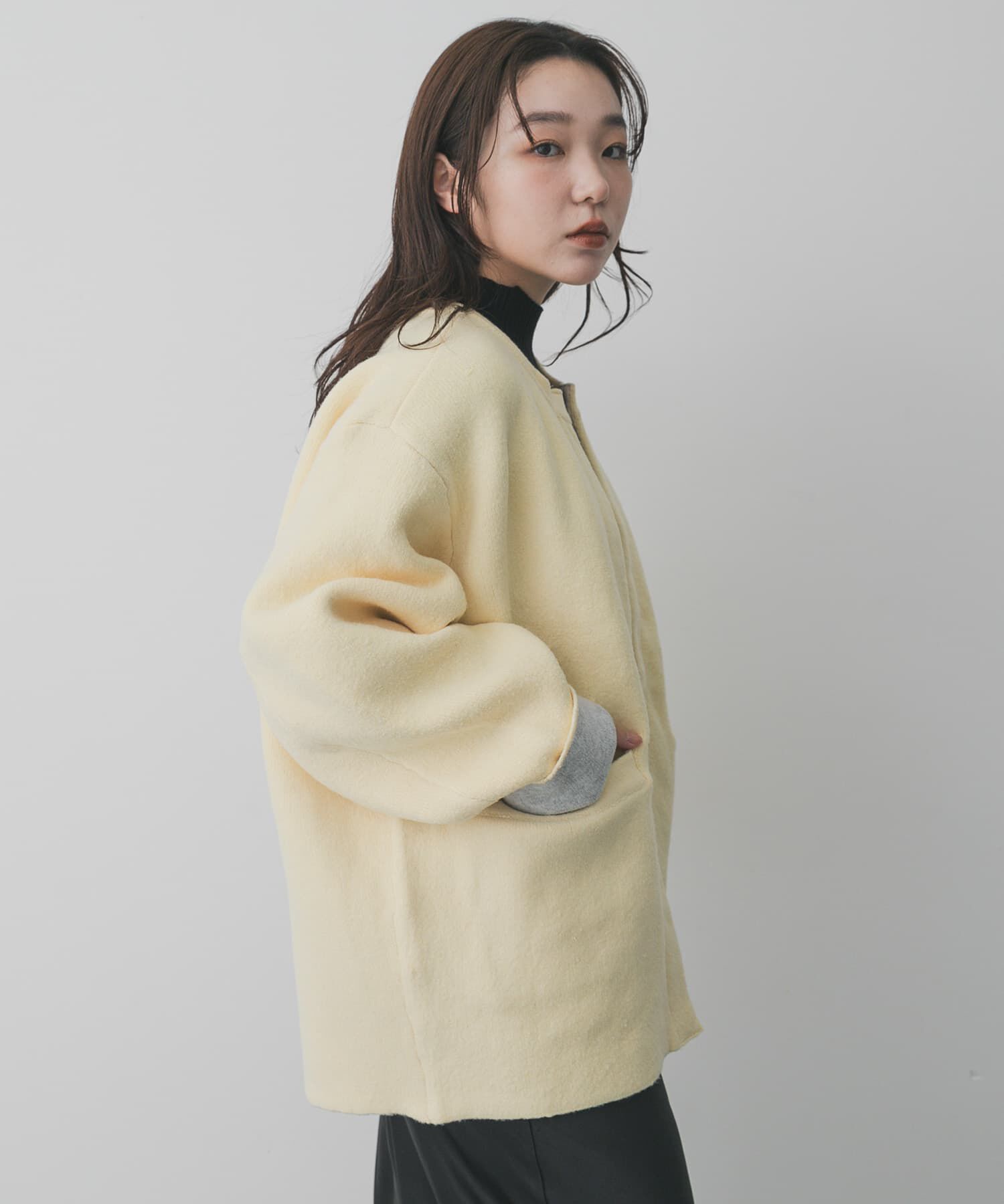 SENSE OF PLACE by URBAN RESEARCH「バイカラーニットコート」|ノーカラーコート|