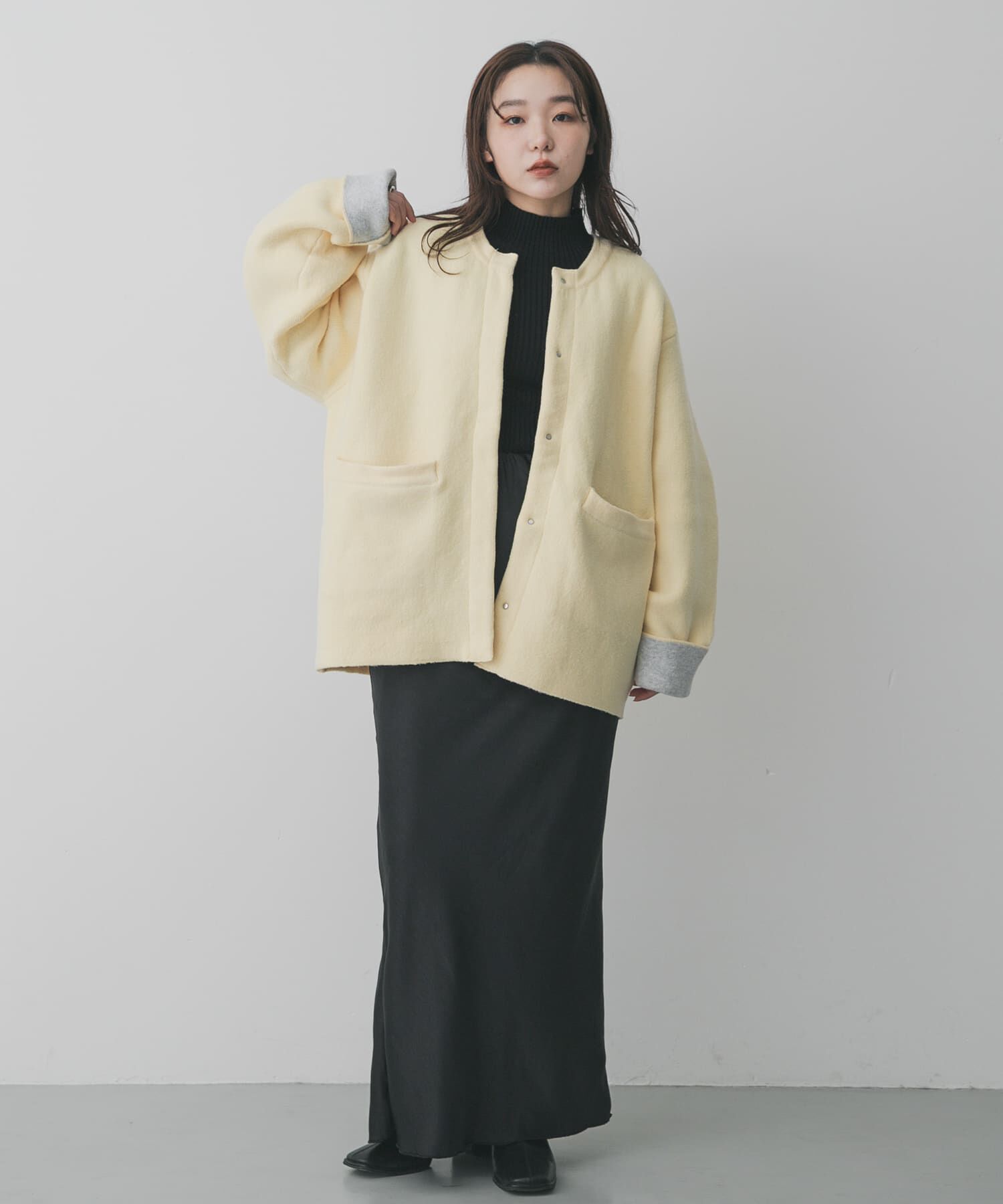 SENSE OF PLACE by URBAN RESEARCH「バイカラーニットコート」|ノーカラーコート|