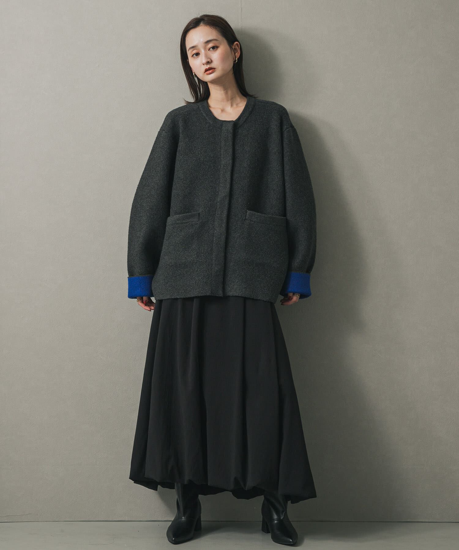 SENSE OF PLACE by URBAN RESEARCH「バイカラーニットコート」|ノーカラーコート|