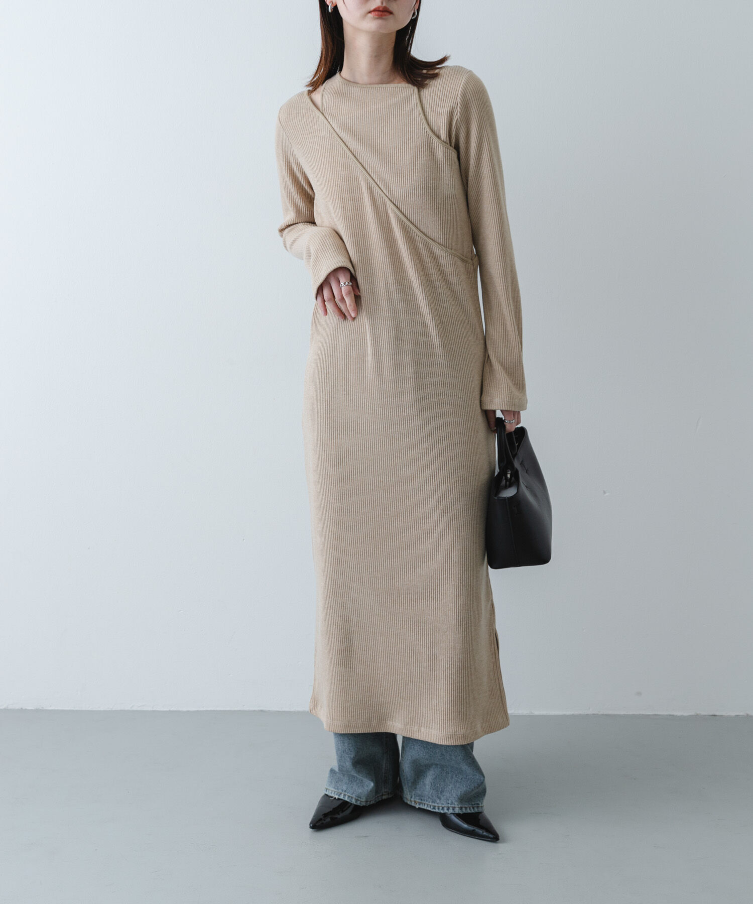 SENSE OF PLACE by URBAN RESEARCH「レイヤードデザインリブワンピース」|ワンピース|ベージュ
