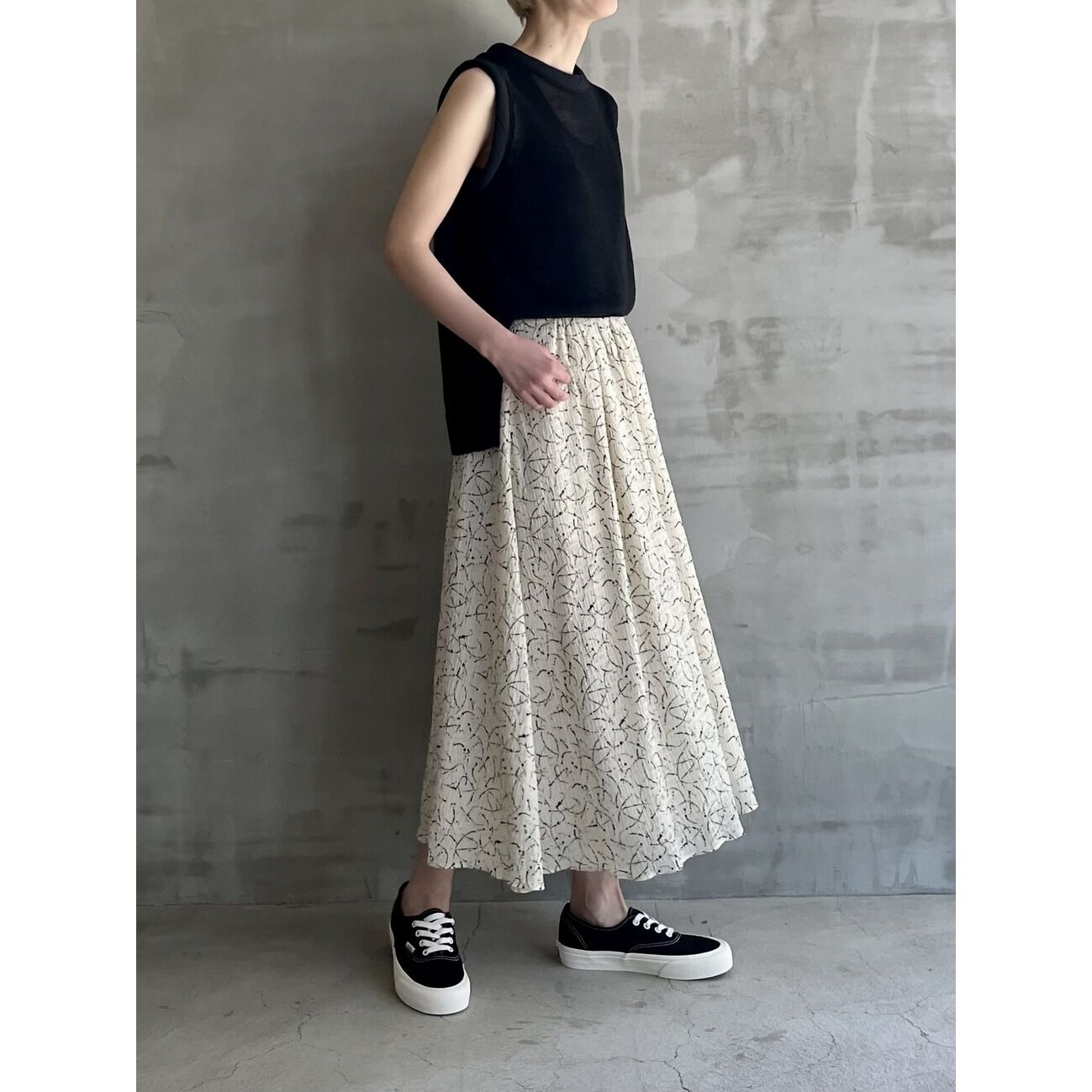 HELIOPOLE「HELIOPOLE DEVEAUX  BI-COLOR PRINT FLARE SK」|スカート|