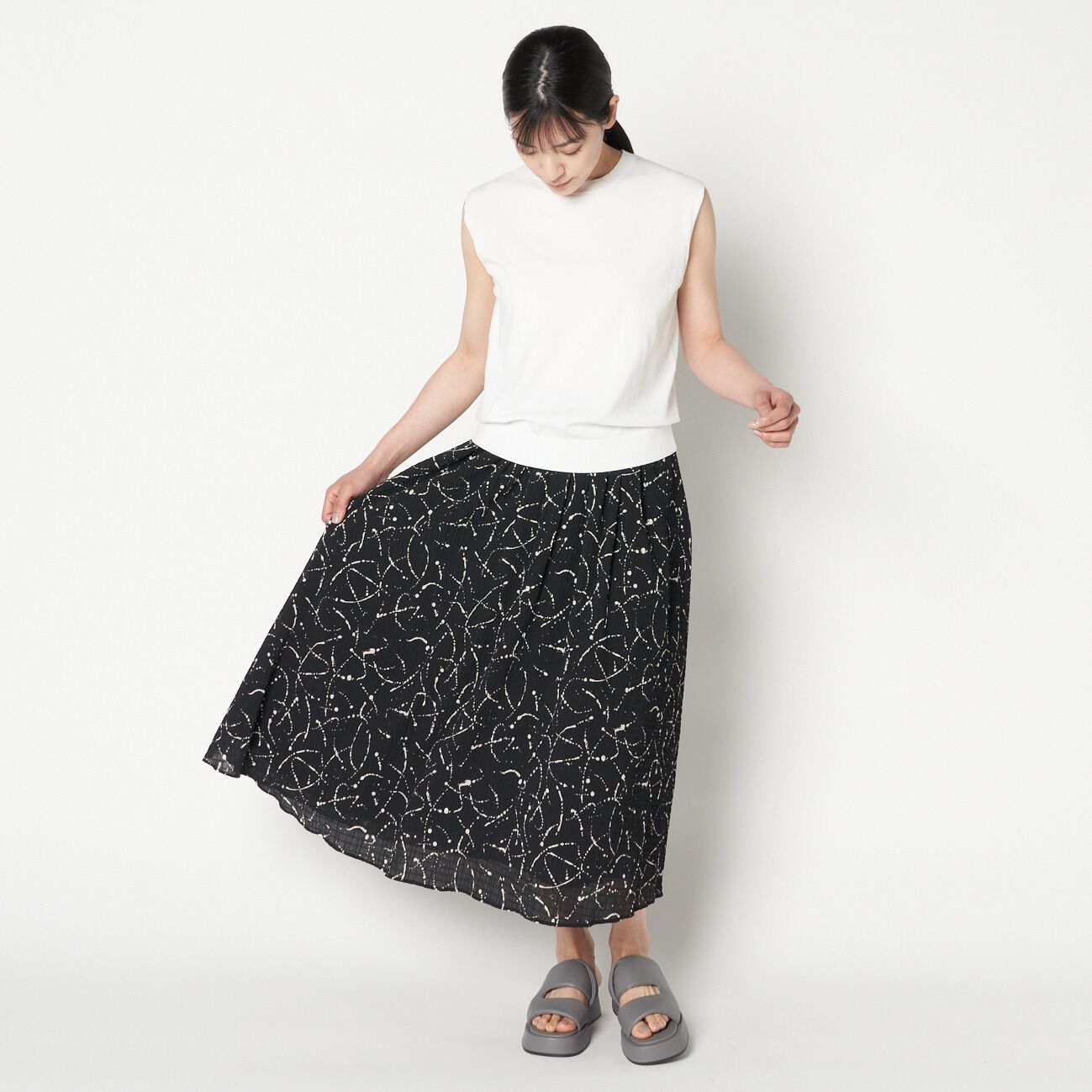 HELIOPOLE「HELIOPOLE DEVEAUX  BI-COLOR PRINT FLARE SK」|スカート|
