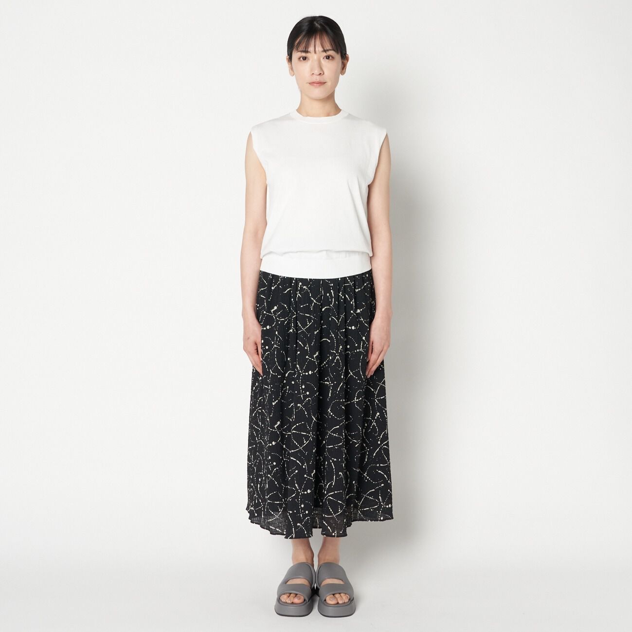 HELIOPOLE「HELIOPOLE DEVEAUX  BI-COLOR PRINT FLARE SK」|スカート|