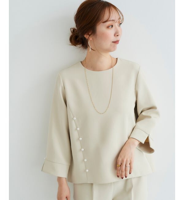 le.coeur blanc「パール付きプルオーバー&times;テーパードパンツセット」|スラックス|