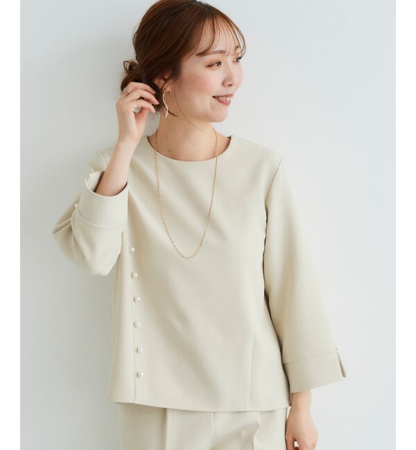 le.coeur blanc「パール付きプルオーバー&times;テーパードパンツセット」|スラックス|