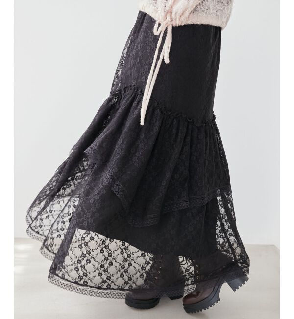 MAJESTICLEGON「ティアードヘムラインスカート」|スカート|ブラック柄