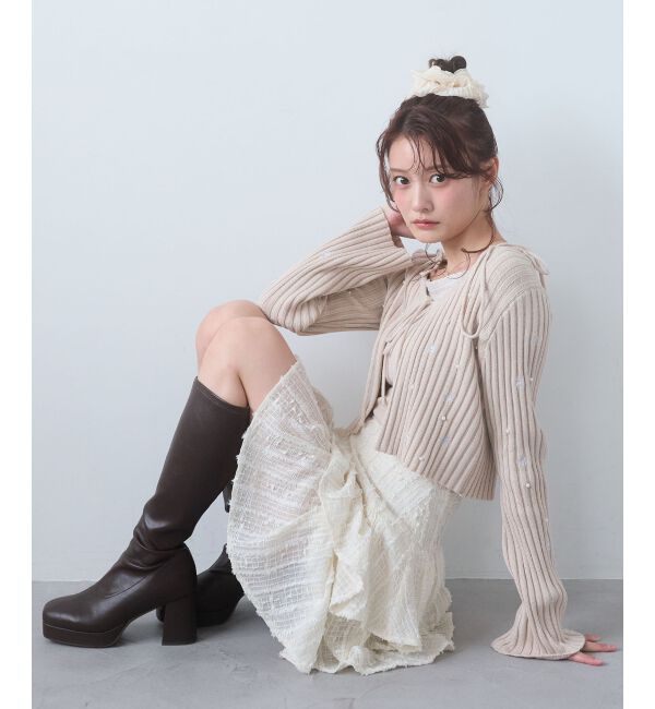  「キャミセットフラワー刺繍カーデ」|カーディガン|