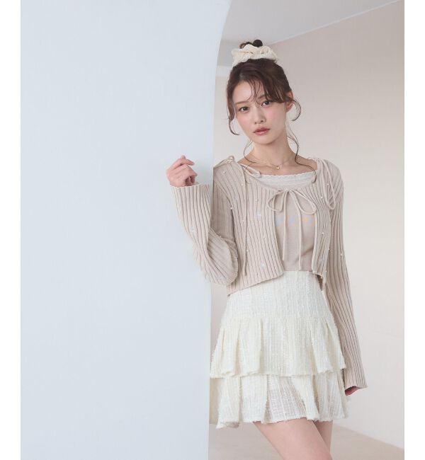  「キャミセットフラワー刺繍カーデ」|カーディガン|