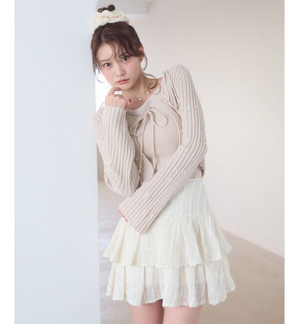  「キャミセットフラワー刺繍カーデ」|カーディガン|