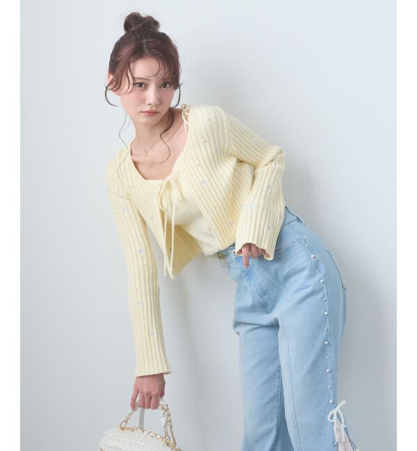  「キャミセットフラワー刺繍カーデ」|カーディガン|