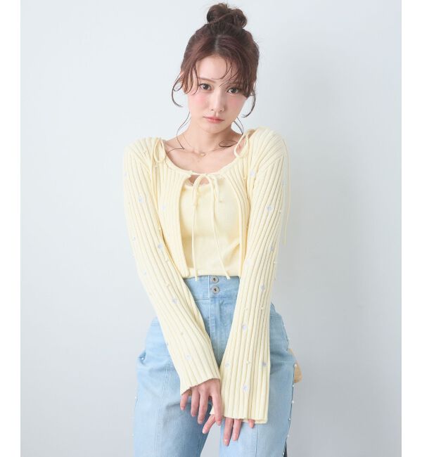  「キャミセットフラワー刺繍カーデ」|カーディガン|