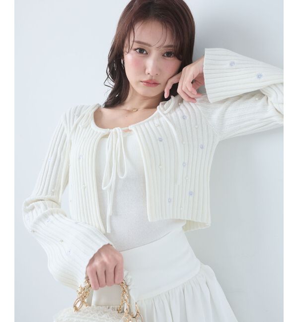  「キャミセットフラワー刺繍カーデ」|カーディガン|