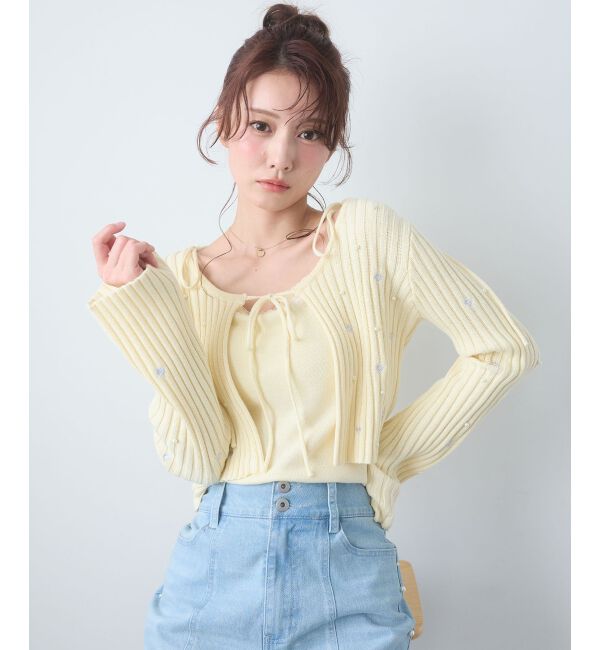  「キャミセットフラワー刺繍カーデ」|カーディガン|