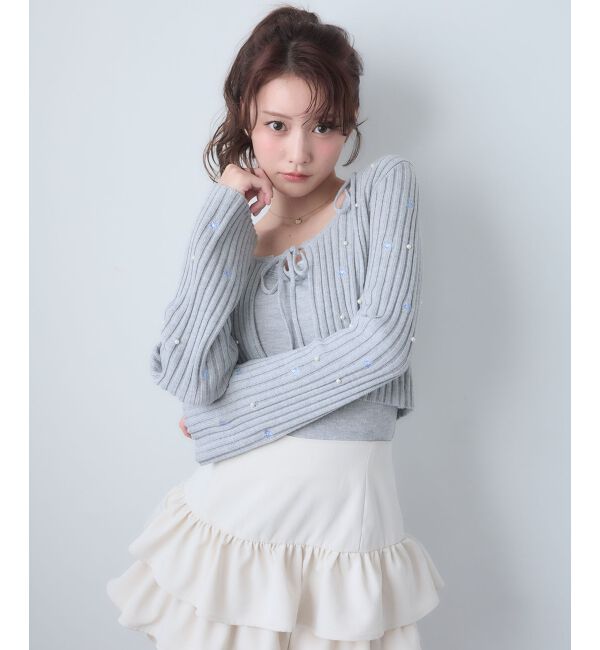  「キャミセットフラワー刺繍カーデ」|カーディガン|