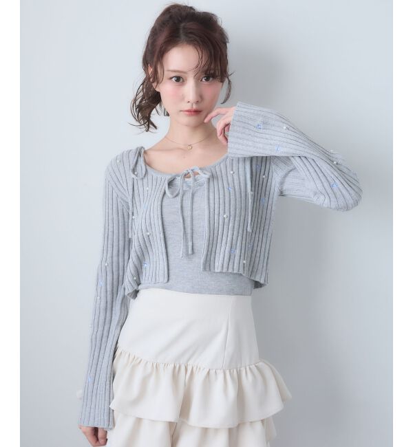  「キャミセットフラワー刺繍カーデ」|カーディガン|