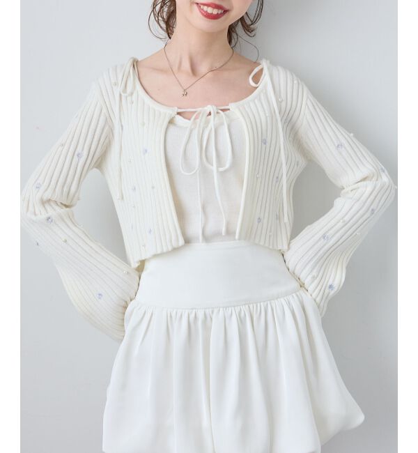  「キャミセットフラワー刺繍カーデ」|カーディガン|