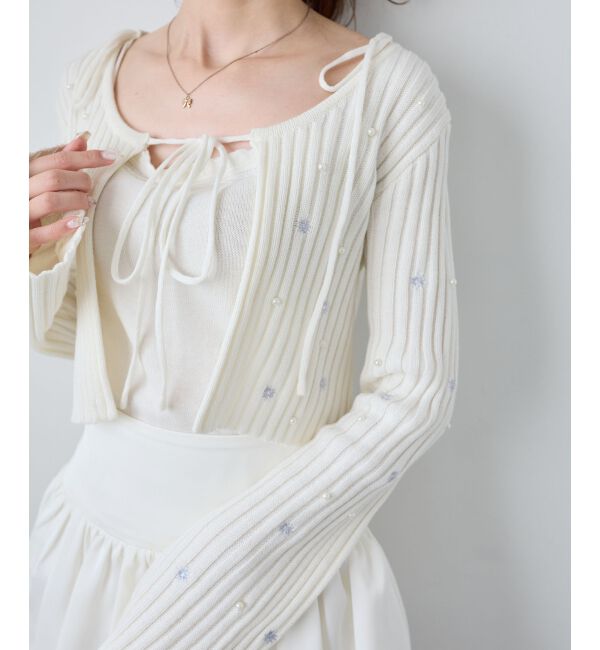  「キャミセットフラワー刺繍カーデ」|カーディガン|